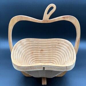 CollapsableApple Basket Wood 11.5 x 10.5in Foldable Fruit Basket